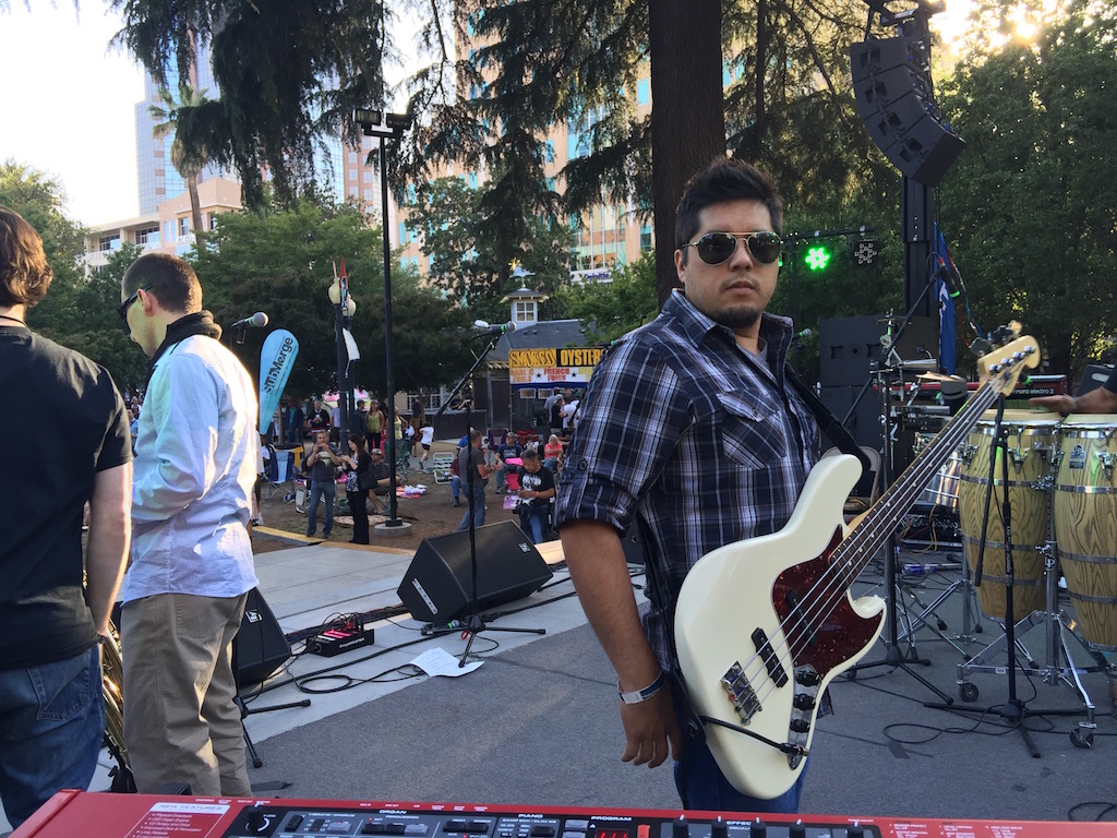 Cesar on stage Cesar Chevaz Park, May 2015